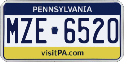 PA license plate MZE6520