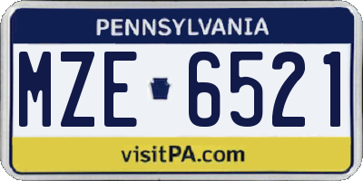 PA license plate MZE6521