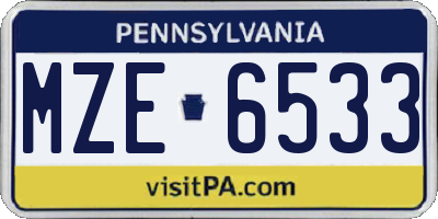 PA license plate MZE6533