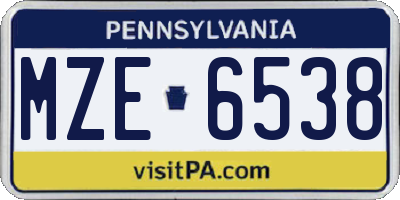 PA license plate MZE6538