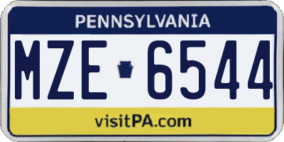 PA license plate MZE6544