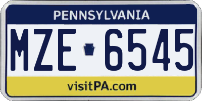 PA license plate MZE6545