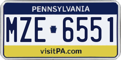 PA license plate MZE6551