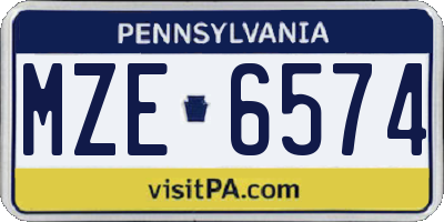 PA license plate MZE6574