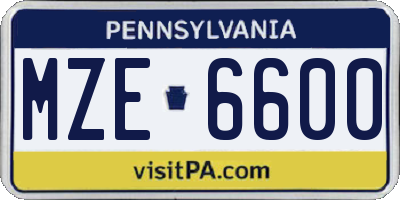 PA license plate MZE6600