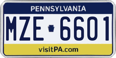 PA license plate MZE6601