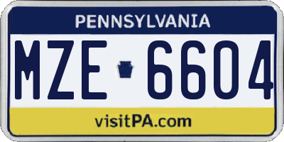 PA license plate MZE6604