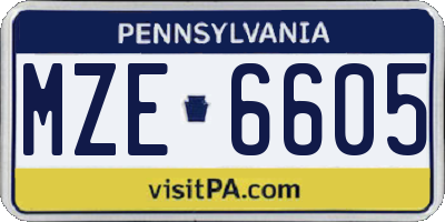 PA license plate MZE6605