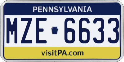 PA license plate MZE6633