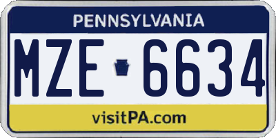 PA license plate MZE6634