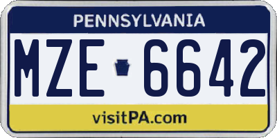 PA license plate MZE6642