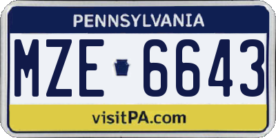 PA license plate MZE6643