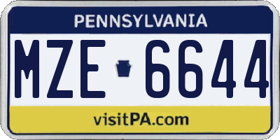 PA license plate MZE6644