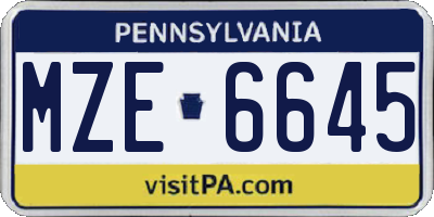 PA license plate MZE6645