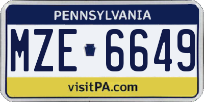 PA license plate MZE6649