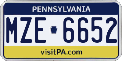 PA license plate MZE6652