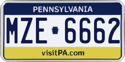 PA license plate MZE6662