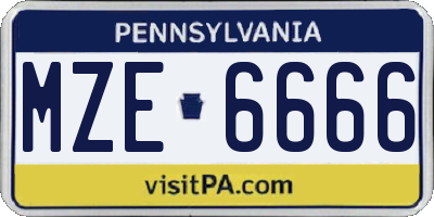 PA license plate MZE6666
