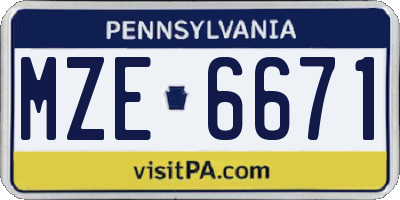 PA license plate MZE6671