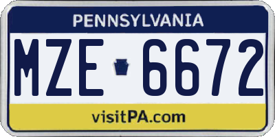 PA license plate MZE6672