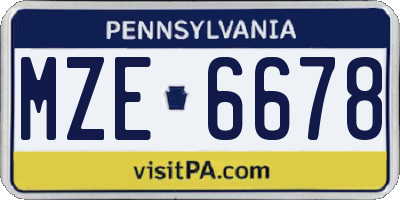 PA license plate MZE6678