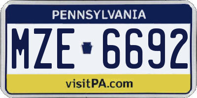 PA license plate MZE6692