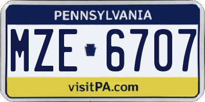 PA license plate MZE6707