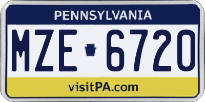 PA license plate MZE6720