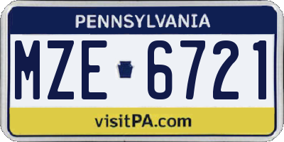 PA license plate MZE6721