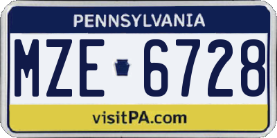 PA license plate MZE6728