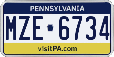 PA license plate MZE6734