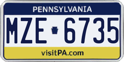 PA license plate MZE6735