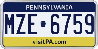 PA license plate MZE6759