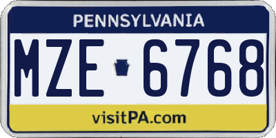 PA license plate MZE6768