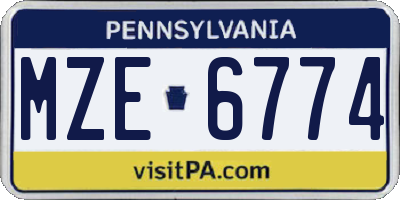PA license plate MZE6774