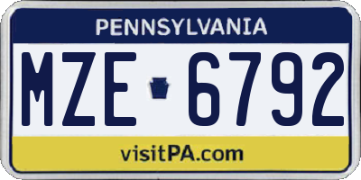 PA license plate MZE6792