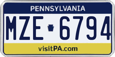 PA license plate MZE6794