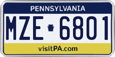 PA license plate MZE6801