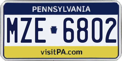 PA license plate MZE6802