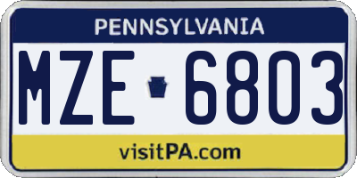 PA license plate MZE6803