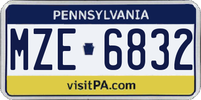 PA license plate MZE6832