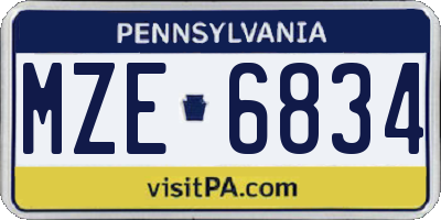 PA license plate MZE6834