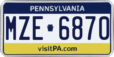 PA license plate MZE6870