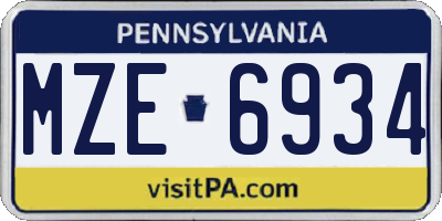 PA license plate MZE6934