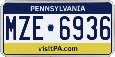 PA license plate MZE6936