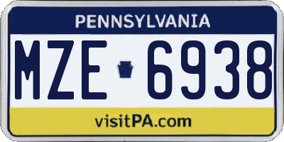 PA license plate MZE6938