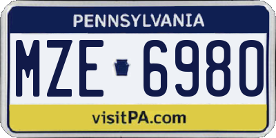 PA license plate MZE6980