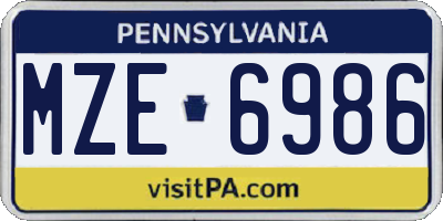 PA license plate MZE6986