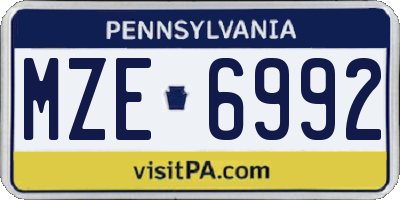 PA license plate MZE6992