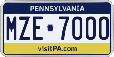 PA license plate MZE7000